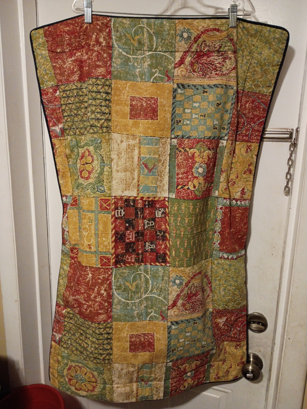 Patchwork Quilted Throw in Red, Gold, Green, Blue